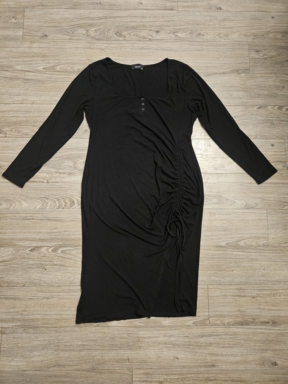 Cider Black Long Sleeve Ruched‎ Midi Dress Size 3XL